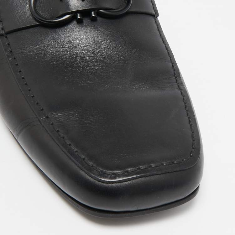 Pre Owned Salvatore Ferragamo Black Leather Gancini Mules Size 44