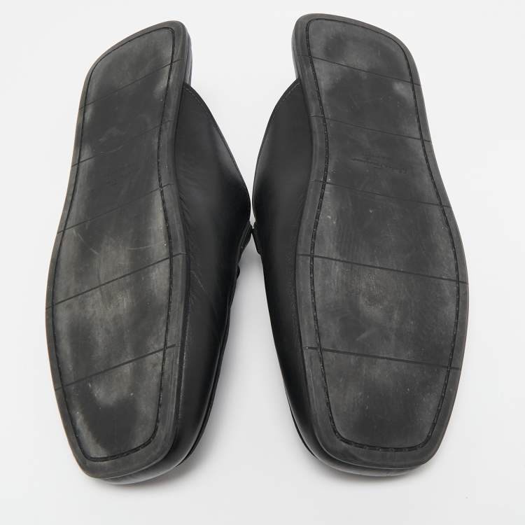 Pre Owned Salvatore Ferragamo Black Leather Gancini Mules Size 44