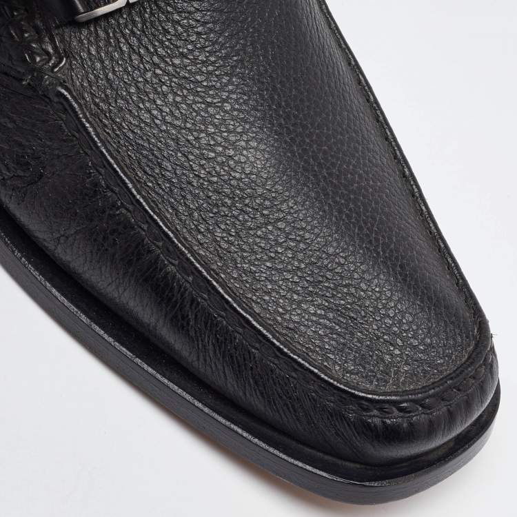 Pre Owned Salvatore Ferragamo Black Leather Slip On Loafers Size 41.5