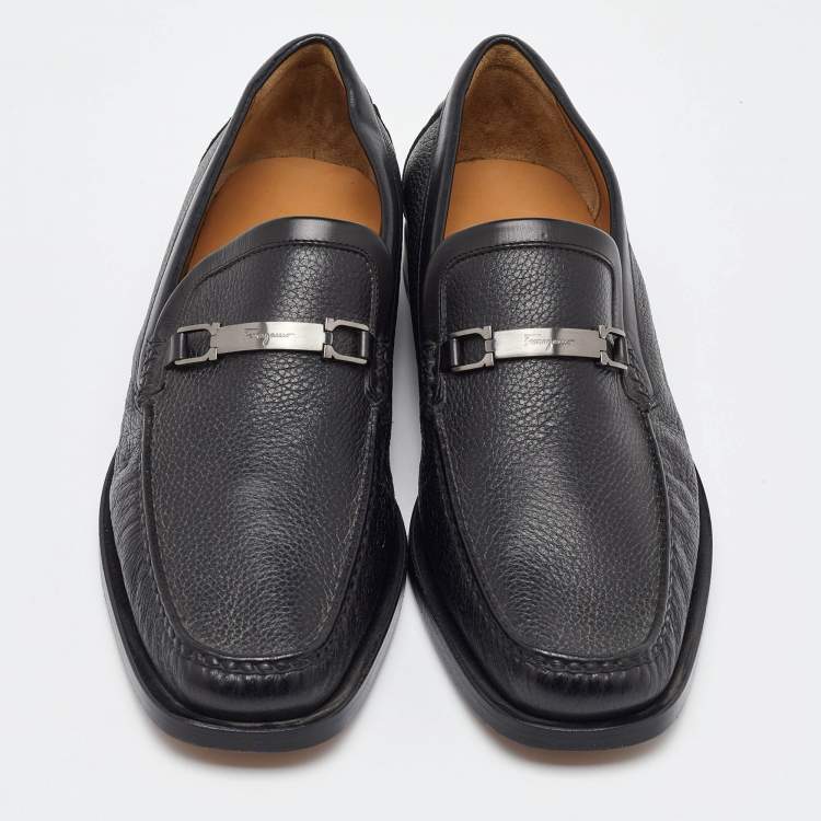 Pre Owned Salvatore Ferragamo Black Leather Slip On Loafers Size 41.5