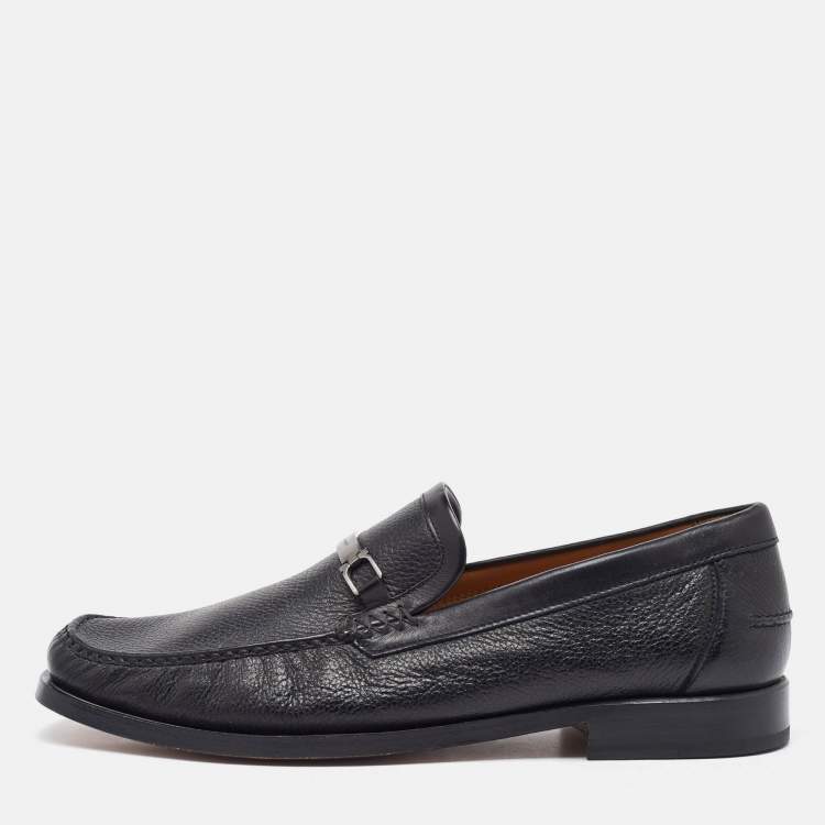 Pre Owned Salvatore Ferragamo Black Leather Slip On Loafers Size 41.5