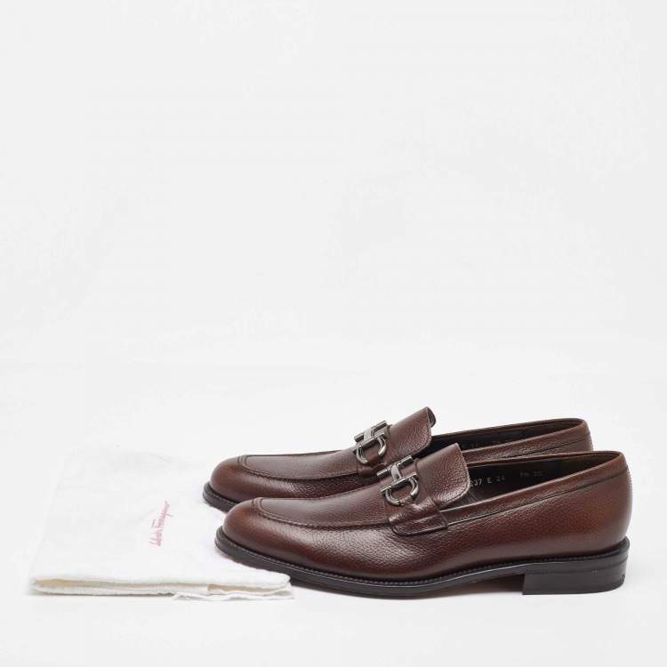 Pre Owned Salvatore Ferragamo Dark Brown Leather Gancini Loafers Size 41.5