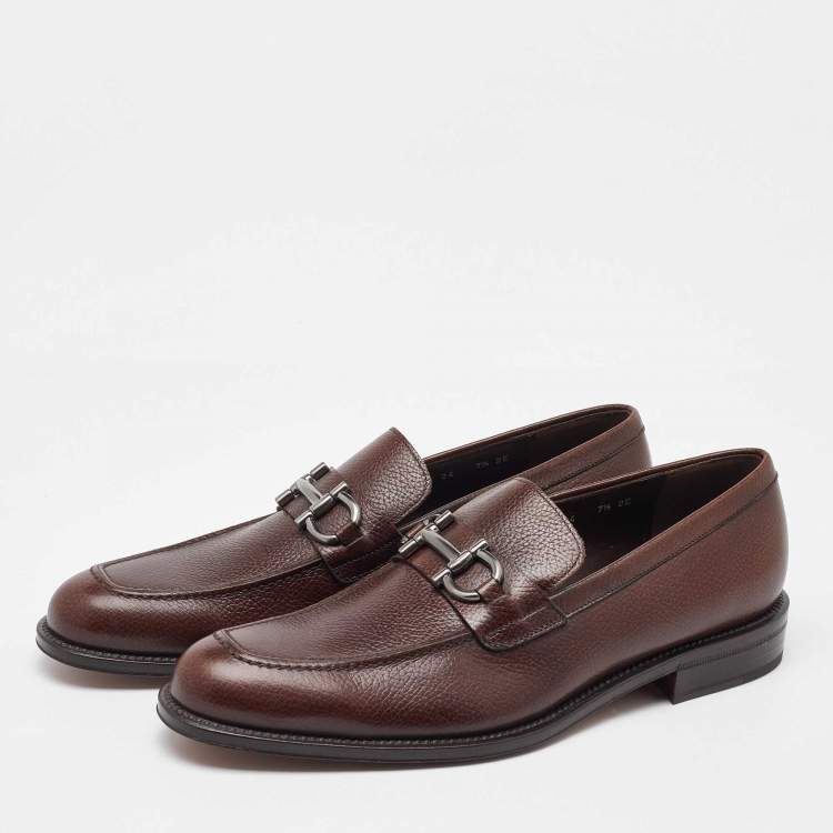 Pre Owned Salvatore Ferragamo Dark Brown Leather Gancini Loafers Size 41.5