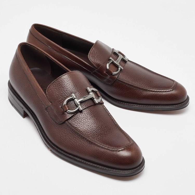 Pre Owned Salvatore Ferragamo Dark Brown Leather Gancini Loafers Size 41.5