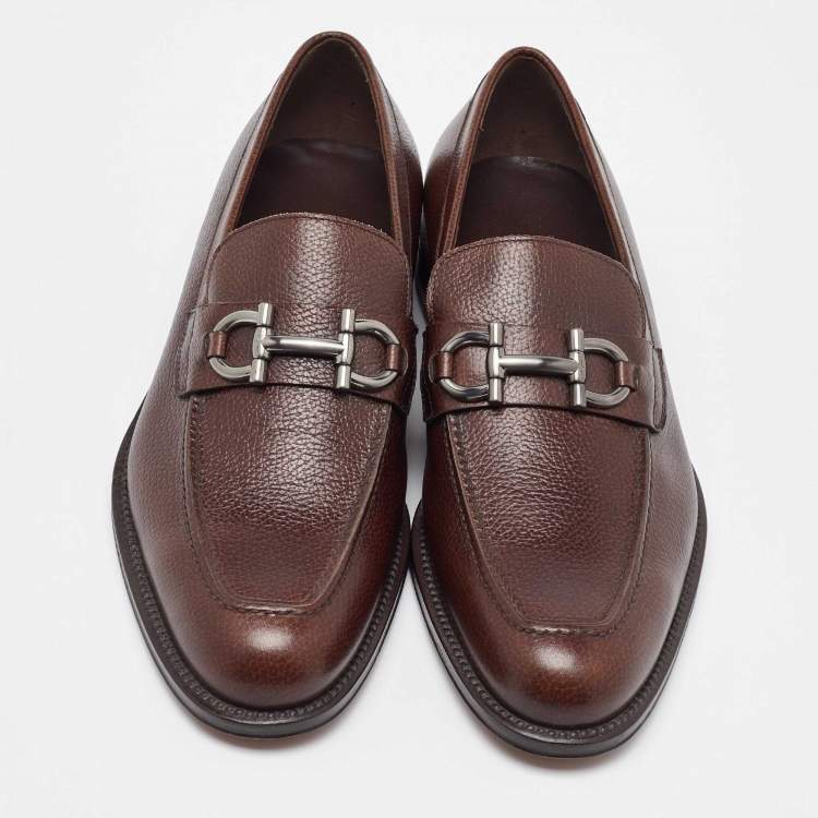 Pre Owned Salvatore Ferragamo Dark Brown Leather Gancini Loafers Size 41.5