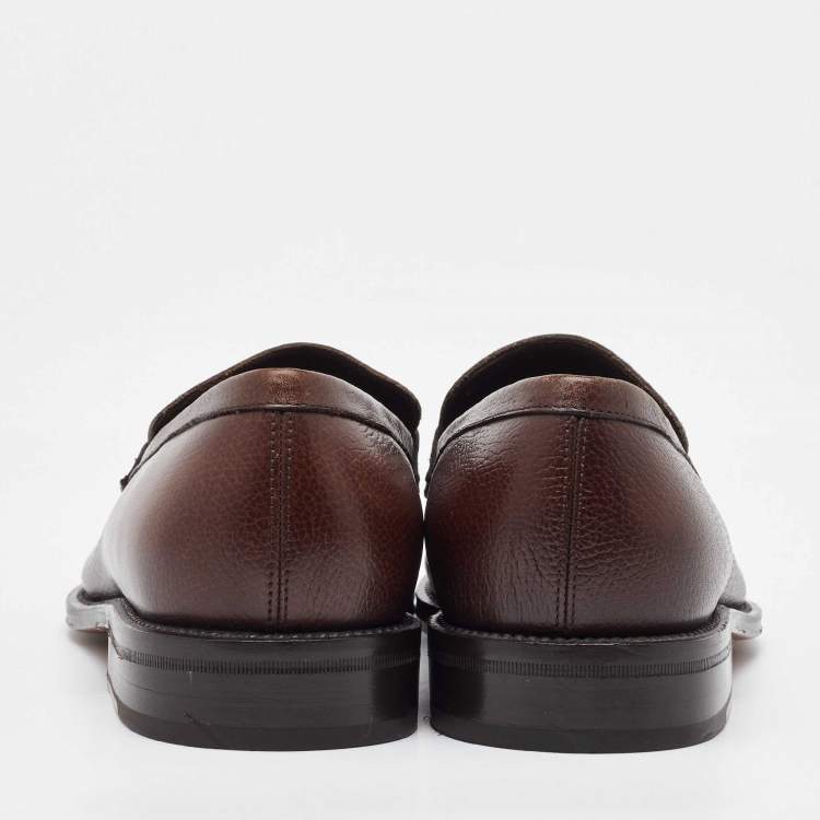 Pre Owned Salvatore Ferragamo Dark Brown Leather Gancini Loafers Size 41.5