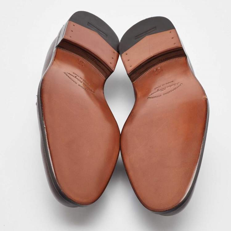 Pre Owned Salvatore Ferragamo Dark Brown Leather Gancini Loafers Size 41.5