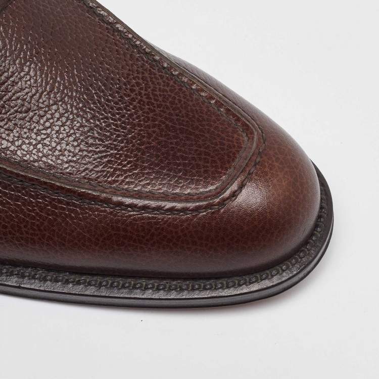Pre Owned Salvatore Ferragamo Dark Brown Leather Gancini Loafers Size 41.5