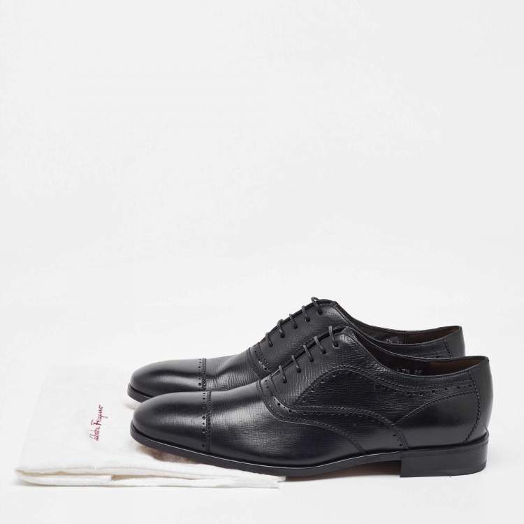Pre Owned Salvatore Ferragamo Black Leather Brogue Lace Up Oxfords Size 41.5