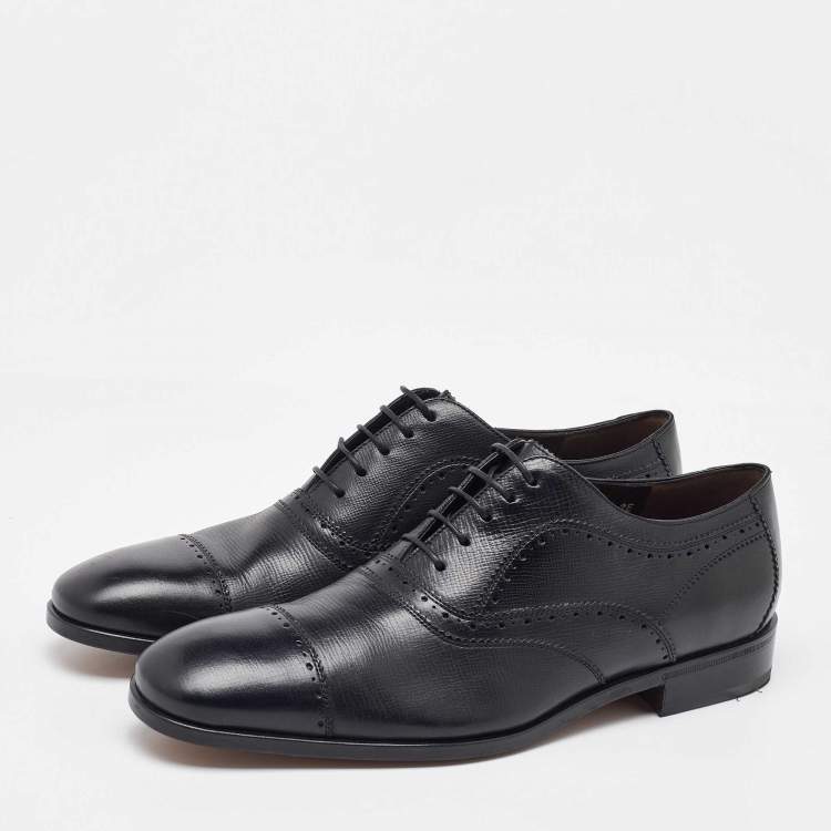 Pre Owned Salvatore Ferragamo Black Leather Brogue Lace Up Oxfords Size 41.5