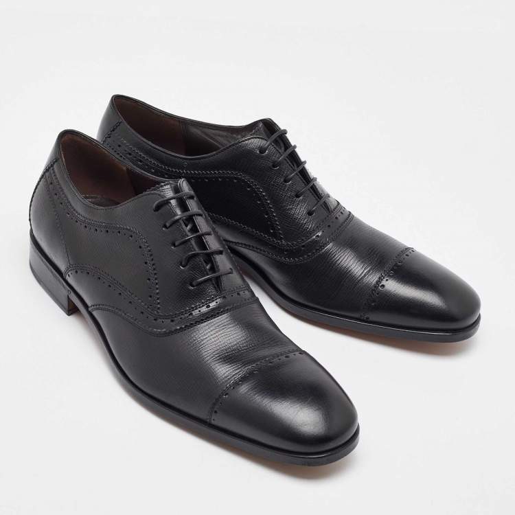 Pre Owned Salvatore Ferragamo Black Leather Brogue Lace Up Oxfords Size 41.5