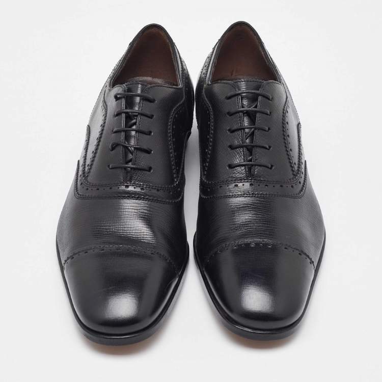 Pre Owned Salvatore Ferragamo Black Leather Brogue Lace Up Oxfords Size 41.5