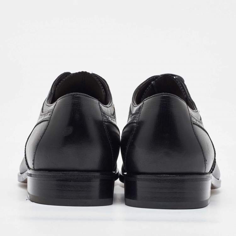 Pre Owned Salvatore Ferragamo Black Leather Brogue Lace Up Oxfords Size 41.5
