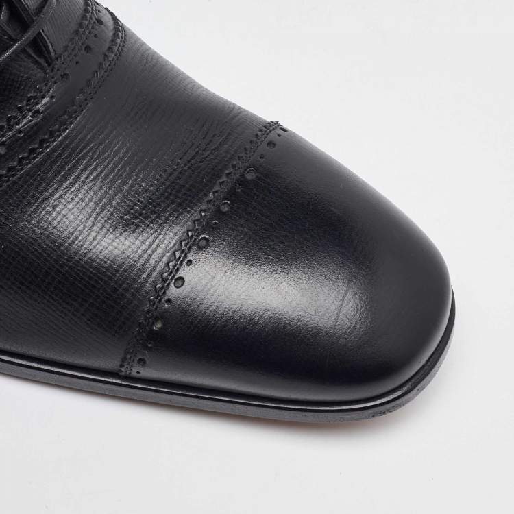 Pre Owned Salvatore Ferragamo Black Leather Brogue Lace Up Oxfords Size 41.5