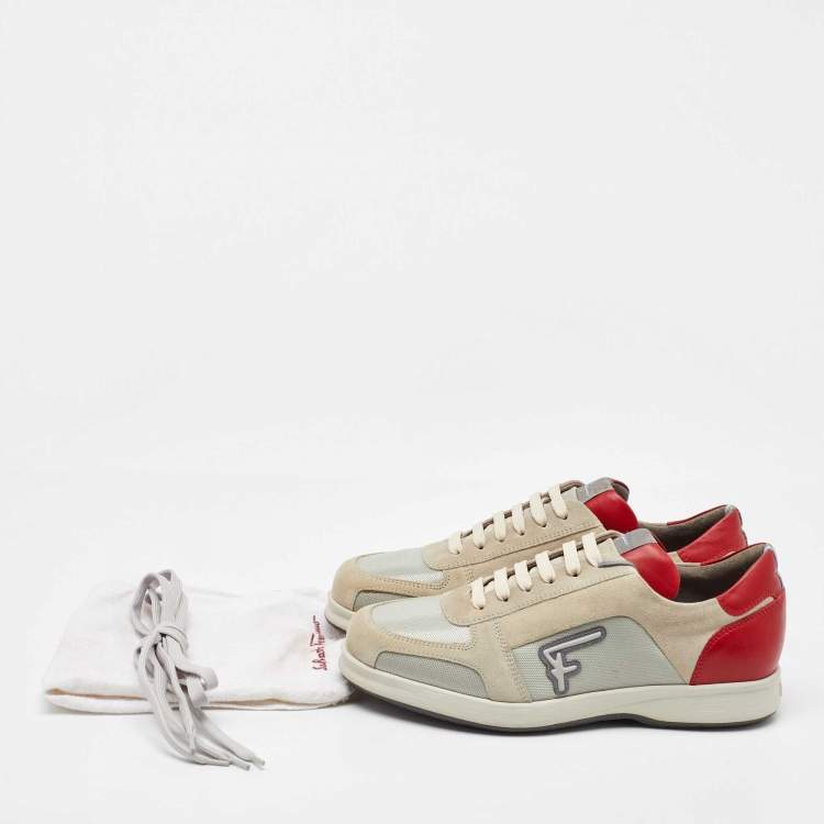 Pre Owned Salvatore Ferragamo Multicolor Fabric and Suede Low Top Sneakers Size 41.5