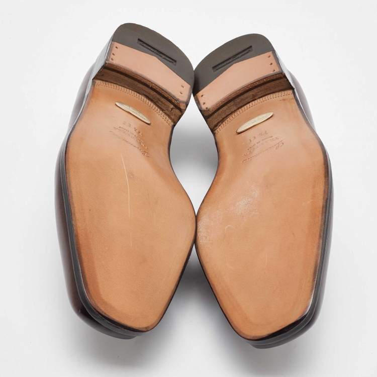 Pre Owned Salvatore Ferragamo Dark Brown Leather Gancini Slip On Loafers Size 41.5