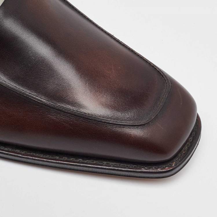 Pre Owned Salvatore Ferragamo Dark Brown Leather Gancini Slip On Loafers Size 41.5