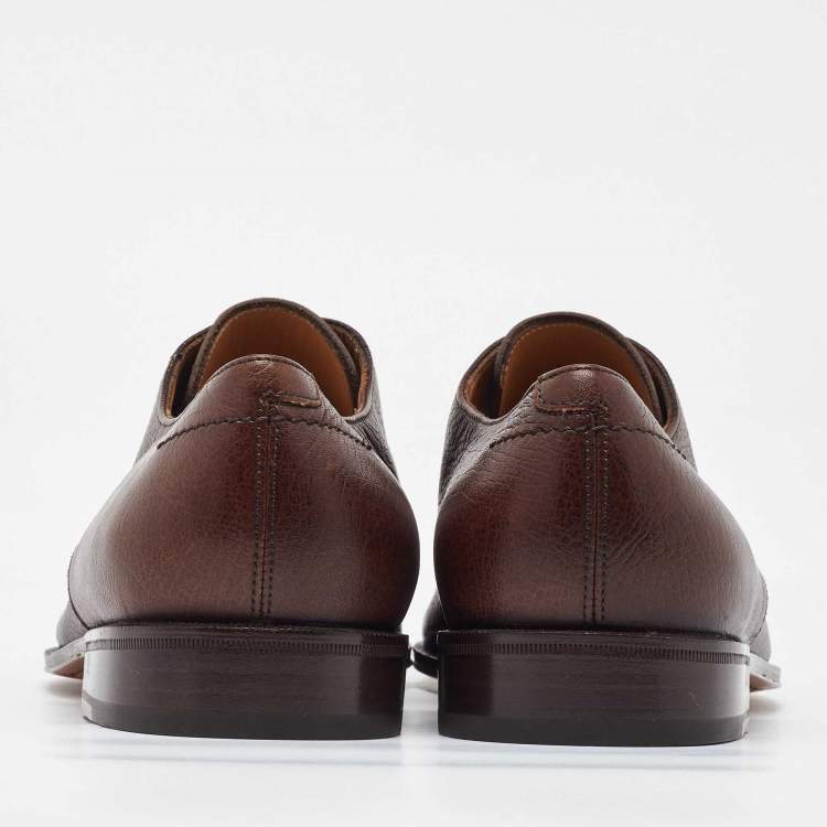 Pre Owned Salvatore Ferragamo Dark Brown Leather Lace Up Derby Size 41.5