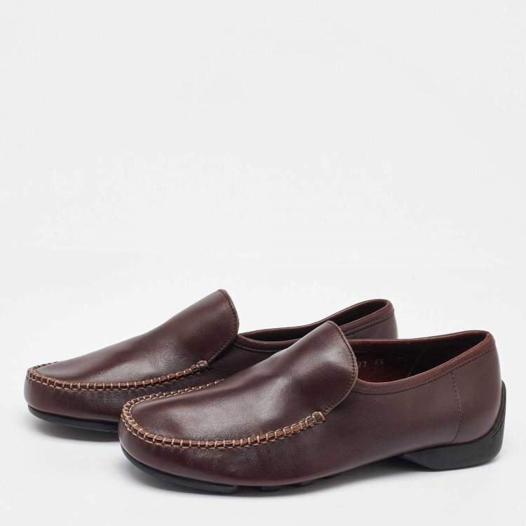 Pre Owned Salvatore Ferragamo Burgundy Leather Slip On Driver Loafers Size 41.5