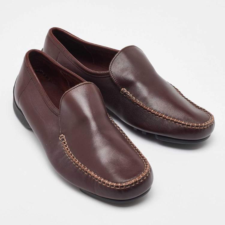 Pre Owned Salvatore Ferragamo Burgundy Leather Slip On Driver Loafers Size 41.5