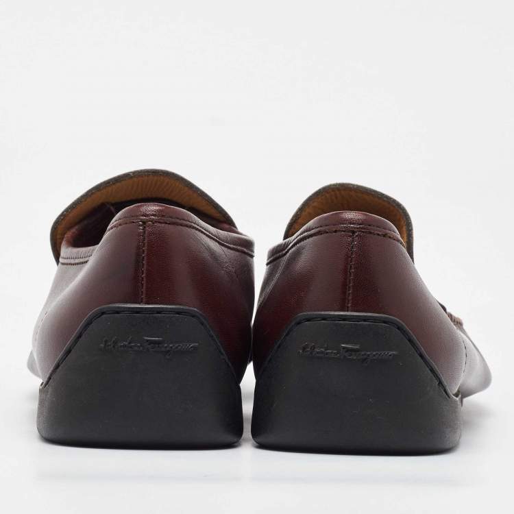 Pre Owned Salvatore Ferragamo Burgundy Leather Slip On Driver Loafers Size 41.5