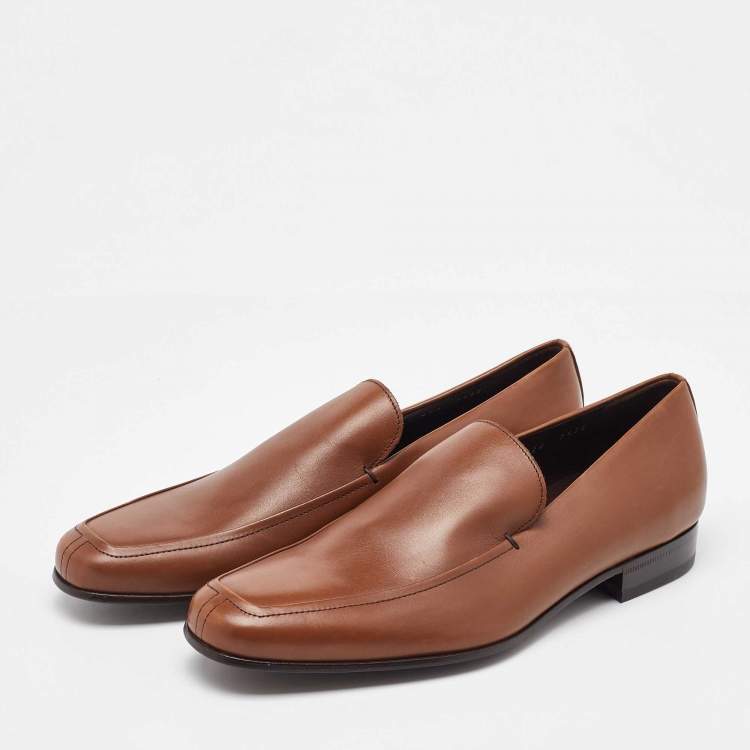 Pre Owned Salvatore Ferragamo Tan Leather Slip On Loafers Size 41.5