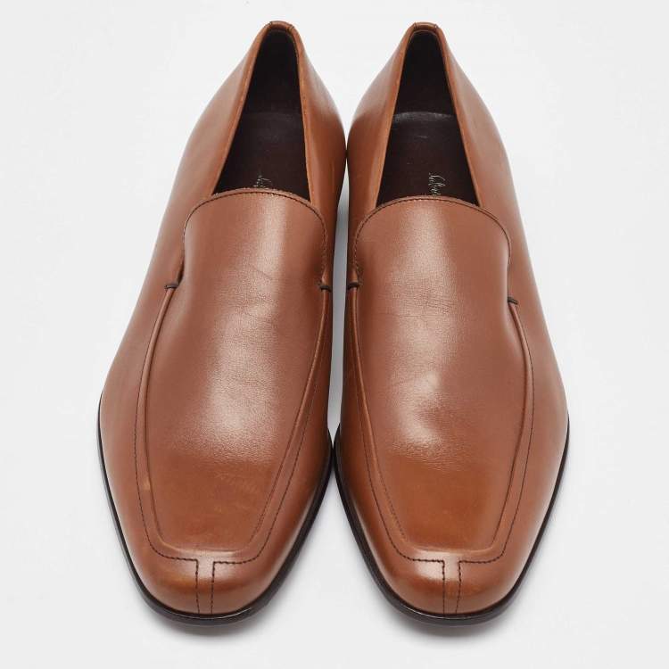 Pre Owned Salvatore Ferragamo Tan Leather Slip On Loafers Size 41.5