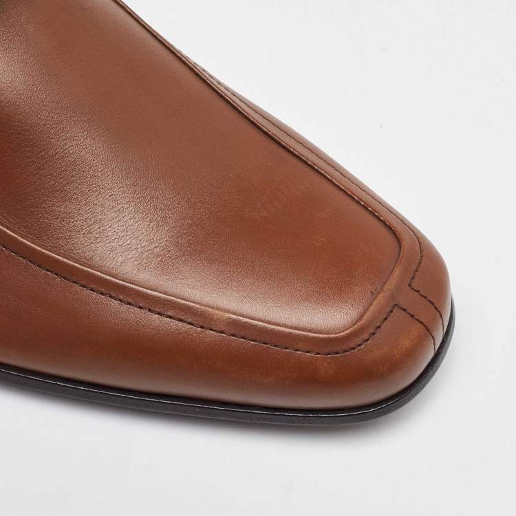 Pre Owned Salvatore Ferragamo Tan Leather Slip On Loafers Size 41.5