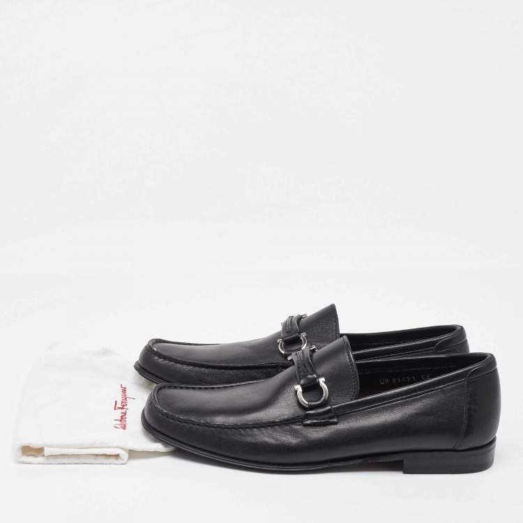 Pre Owned Salvatore Ferragamo Black Leather Gancini Loafers Size 41.5