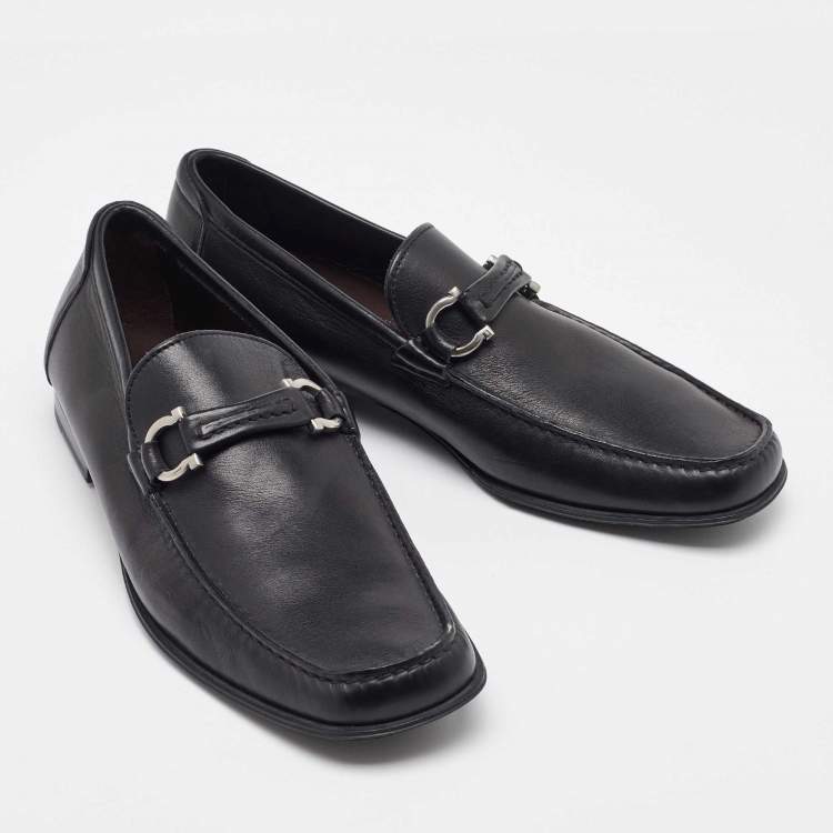 Pre Owned Salvatore Ferragamo Black Leather Gancini Loafers Size 41.5