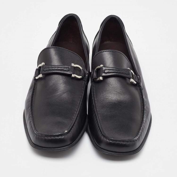 Pre Owned Salvatore Ferragamo Black Leather Gancini Loafers Size 41.5