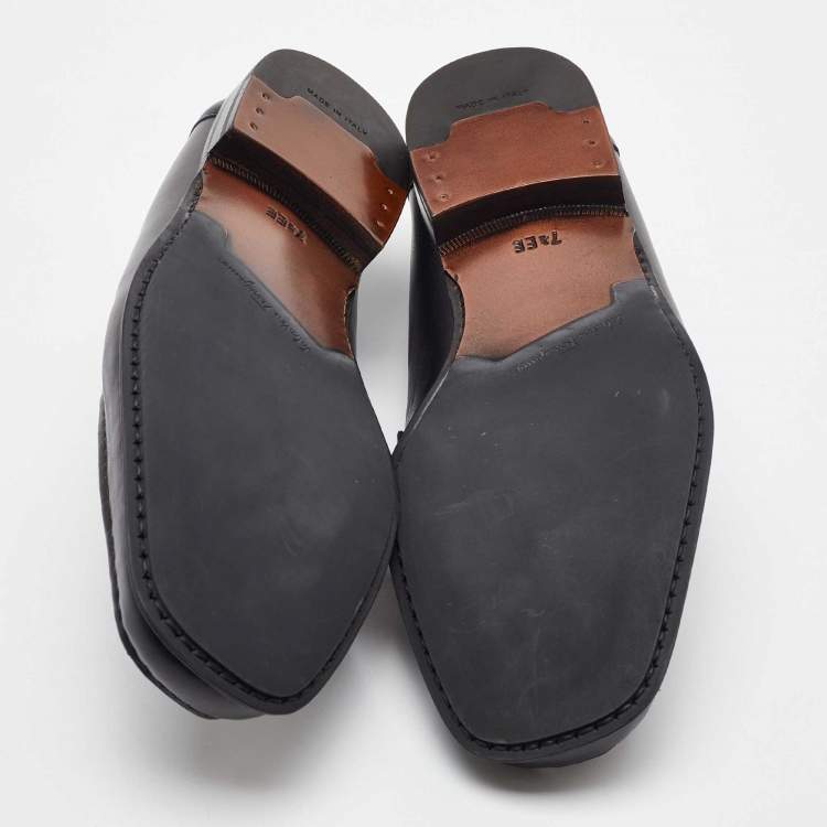 Pre Owned Salvatore Ferragamo Black Leather Gancini Loafers Size 41.5