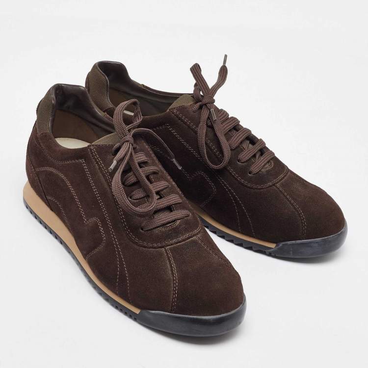 Pre Owned Salvatore Ferragamo Dark Brown Suede Low Top Sneakers Size 41.5