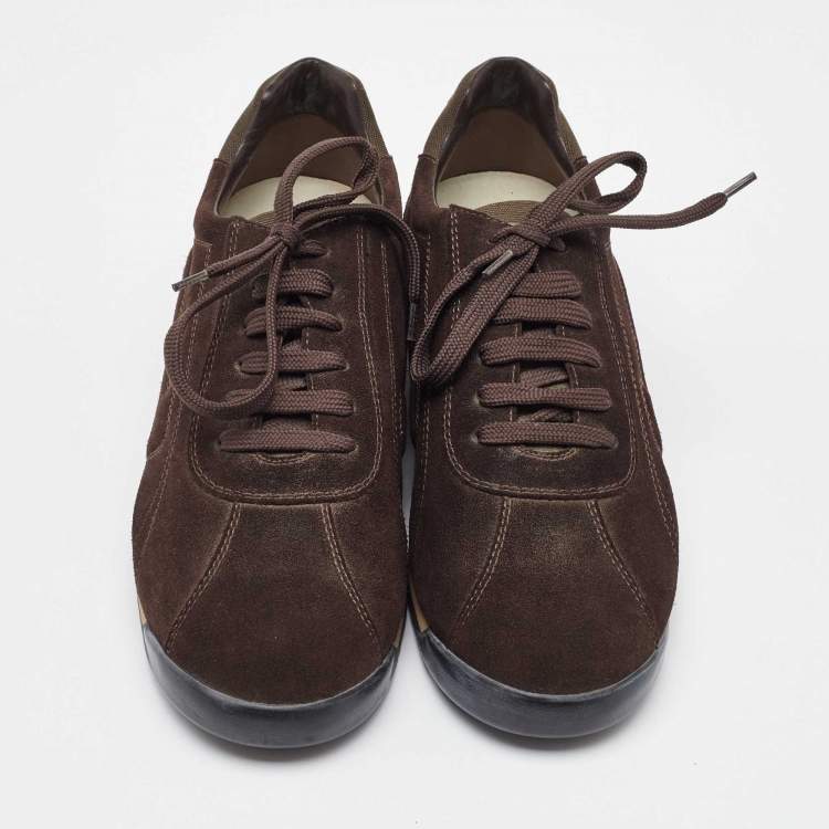 Pre Owned Salvatore Ferragamo Dark Brown Suede Low Top Sneakers Size 41.5