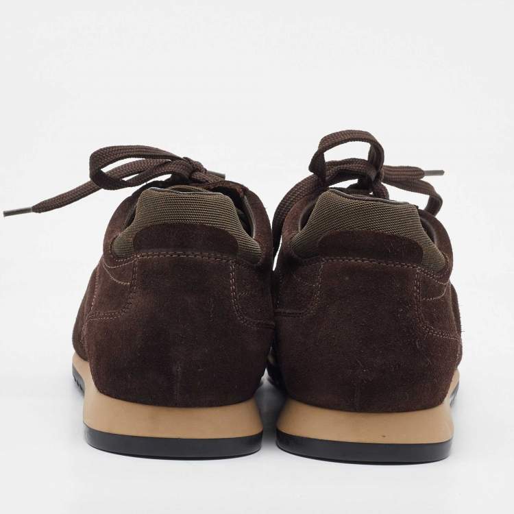 Pre Owned Salvatore Ferragamo Dark Brown Suede Low Top Sneakers Size 41.5