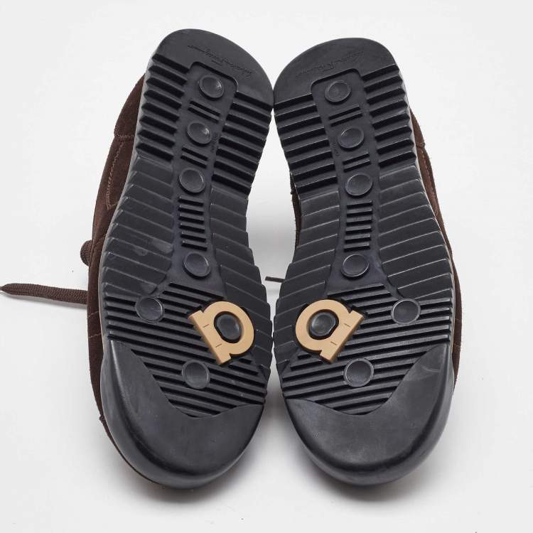 Pre Owned Salvatore Ferragamo Dark Brown Suede Low Top Sneakers Size 41.5