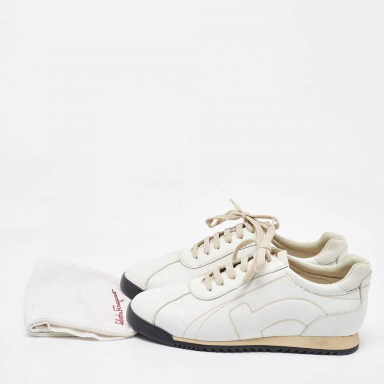Pre Owned Salvatore Ferragamo White Leather Low Top Sneakers Size 41.5