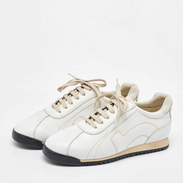 Pre Owned Salvatore Ferragamo White Leather Low Top Sneakers Size 41.5