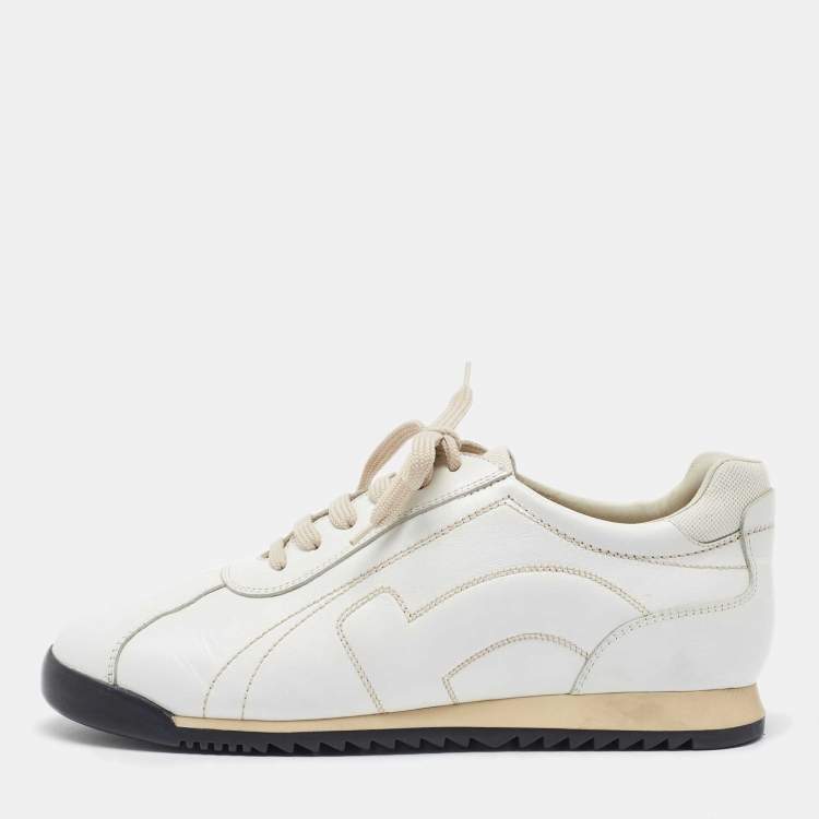 Pre Owned Salvatore Ferragamo White Leather Low Top Sneakers Size 41.5