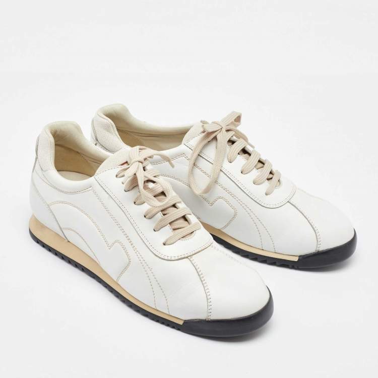 Pre Owned Salvatore Ferragamo White Leather Low Top Sneakers Size 41.5