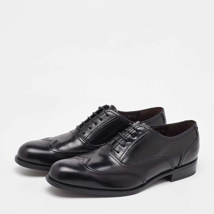 Pre Owned Salvatore Ferragamo Black Leather Lace Up Wingtip Oxfords Size 41.5
