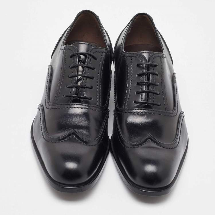Pre Owned Salvatore Ferragamo Black Leather Lace Up Wingtip Oxfords Size 41.5
