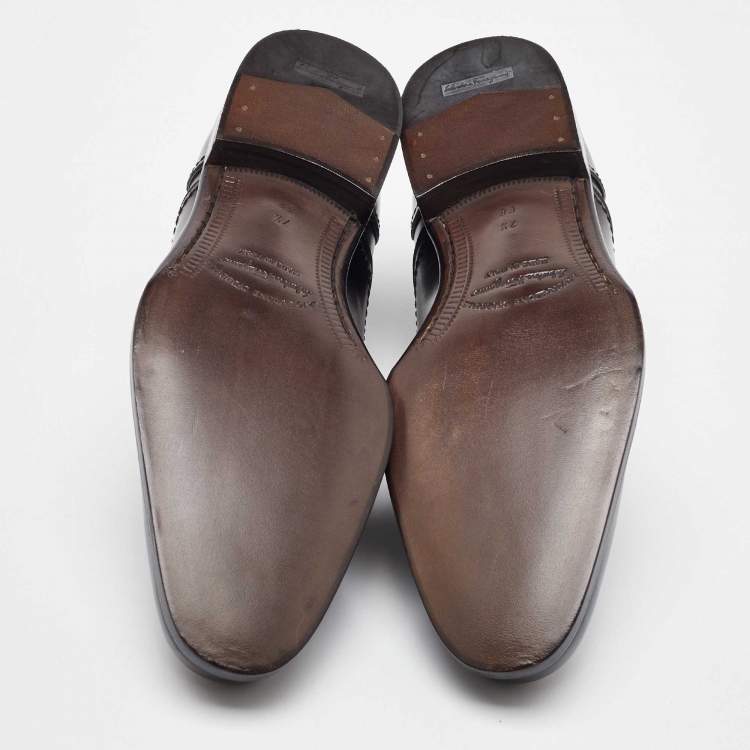 Pre Owned Salvatore Ferragamo Black Leather Lace Up Wingtip Oxfords Size 41.5