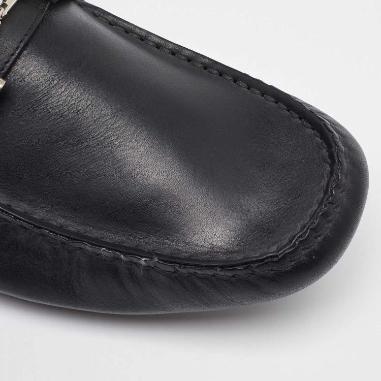 Pre Owned Salvatore Ferragamo Black Leather Slip On Gancini Loafers Size 41.5