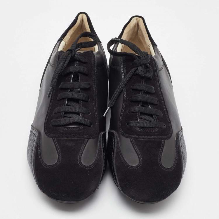 Pre Owned Salvatore Ferragamo Black Leather and Suede Low Top Sneakers Size 41.5