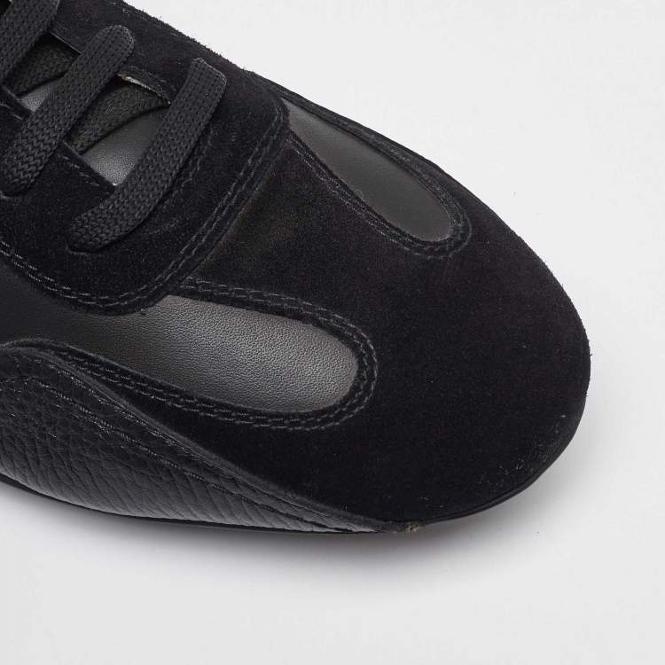 Pre Owned Salvatore Ferragamo Black Leather and Suede Low Top Sneakers Size 41.5