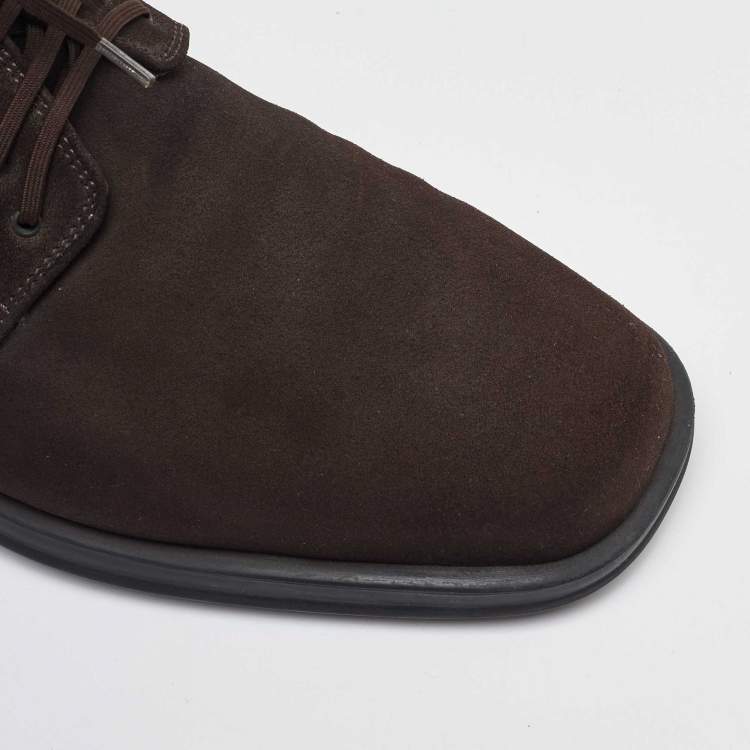 Pre Owned Salvatore Ferragamo Dark Brown Suede Lace Up Mid Sneakers Size 41.5