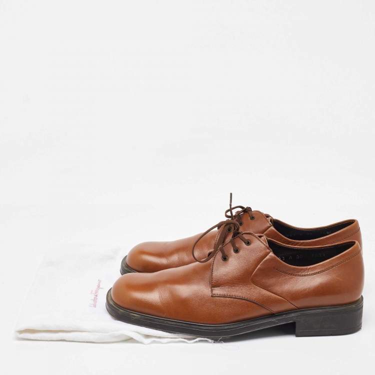 Pre Owned Salvatore Ferragamo Tan Leather Lace Up Derby Size 41.5