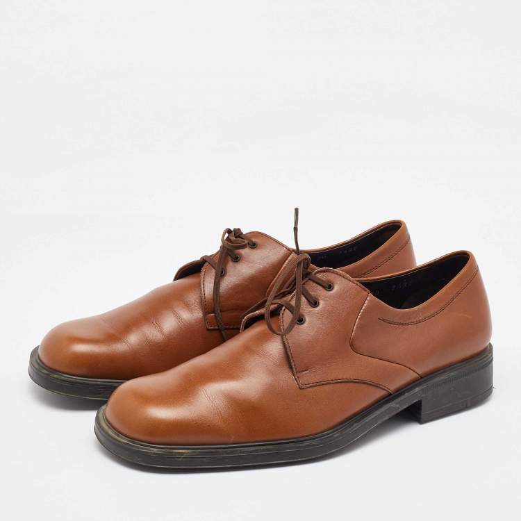 Pre Owned Salvatore Ferragamo Tan Leather Lace Up Derby Size 41.5