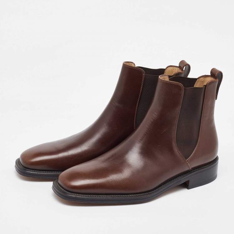 Pre Owned Salvatore Ferragamo Dark Brown Leather Ankle Length Boots Size 41.5